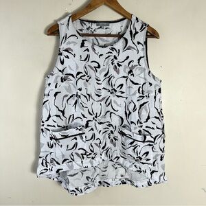 Habitat Linen Blend Black and White Sleeveless Top Size Medium Lagenlook Flowy
